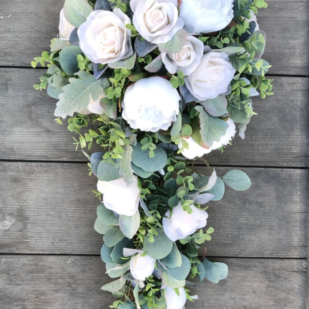 Ivory Blush Eucalyptus Cascading Bridal Bouquet | Cascade Wedding Bouquet